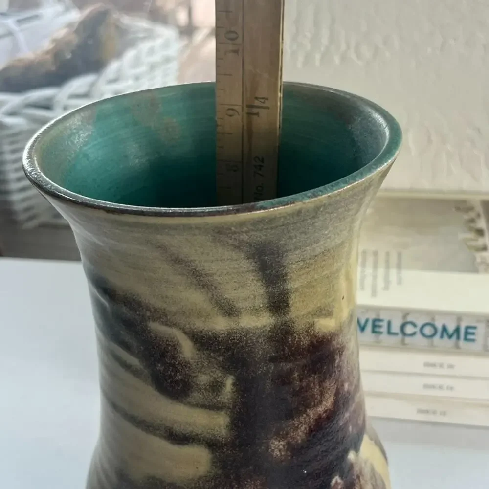 Signed Studio Art Pottery Vase Glazed Hand Thrown Signed Stoneware Frances